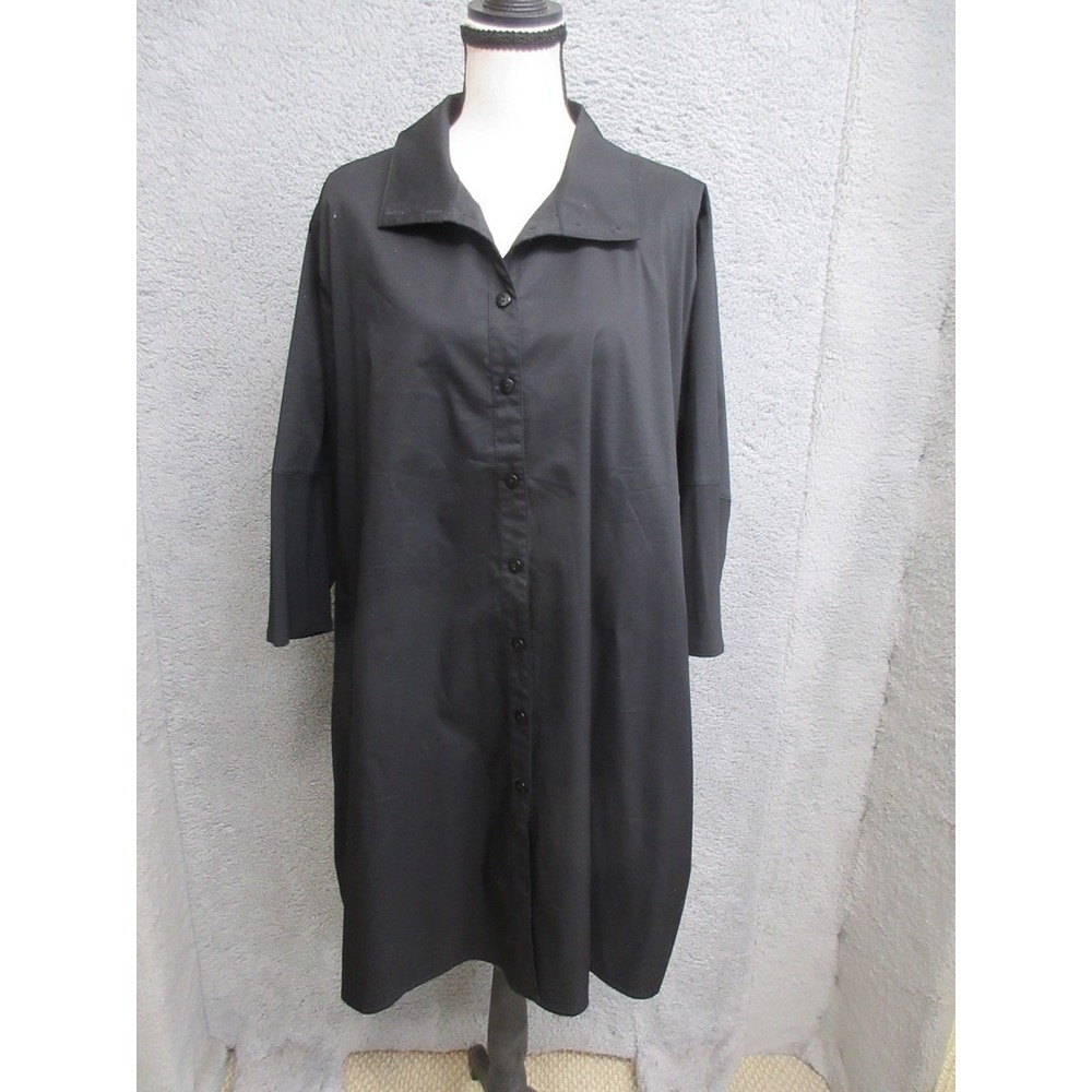 Stella Carakasi Shirt Dress Women XL Black Lagenlook Office Minimalist Luxury
